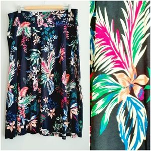 🍒 JOE FRESH Floral Tropical Print Pull-On Midi Skirt PLUS Sz 2X